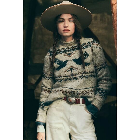 New Anthropologie Pilcro Long-Sleeve Mock-Neck Bird Jumper Size M - Picture 6 of 13